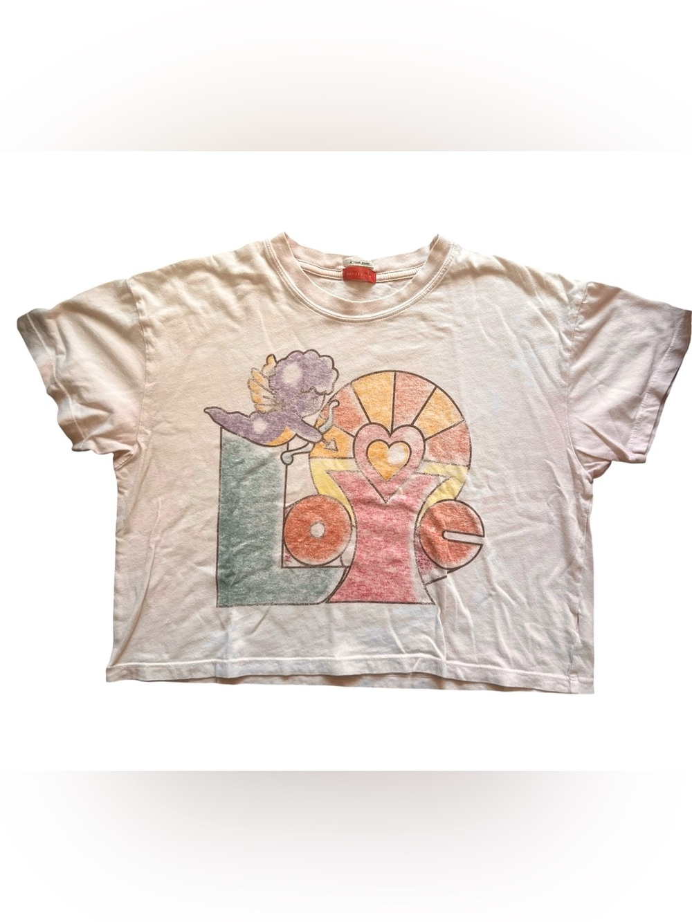 MOTHER Grab The Bag Crop Tee Cupid Love Pink Graphic | Medium - Picture 1 of 5